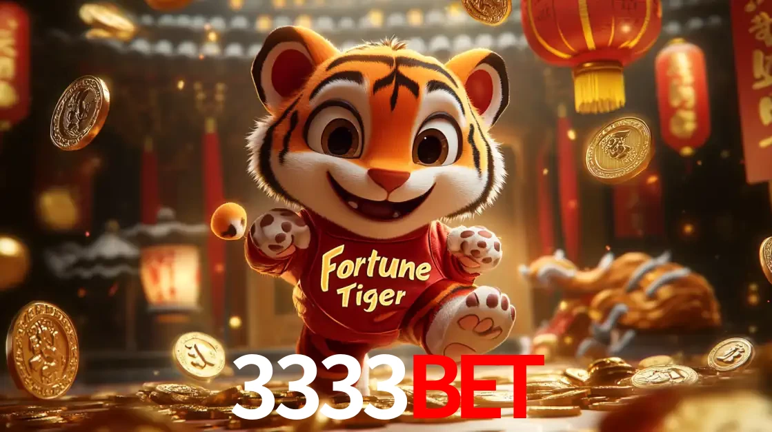 O alegre personagem do Fortune Tiger correndo sobre um caminho de moedas de ouro, simbolizando os grandes prêmios e a diversão do popular jogo de slot do 3333BET.
