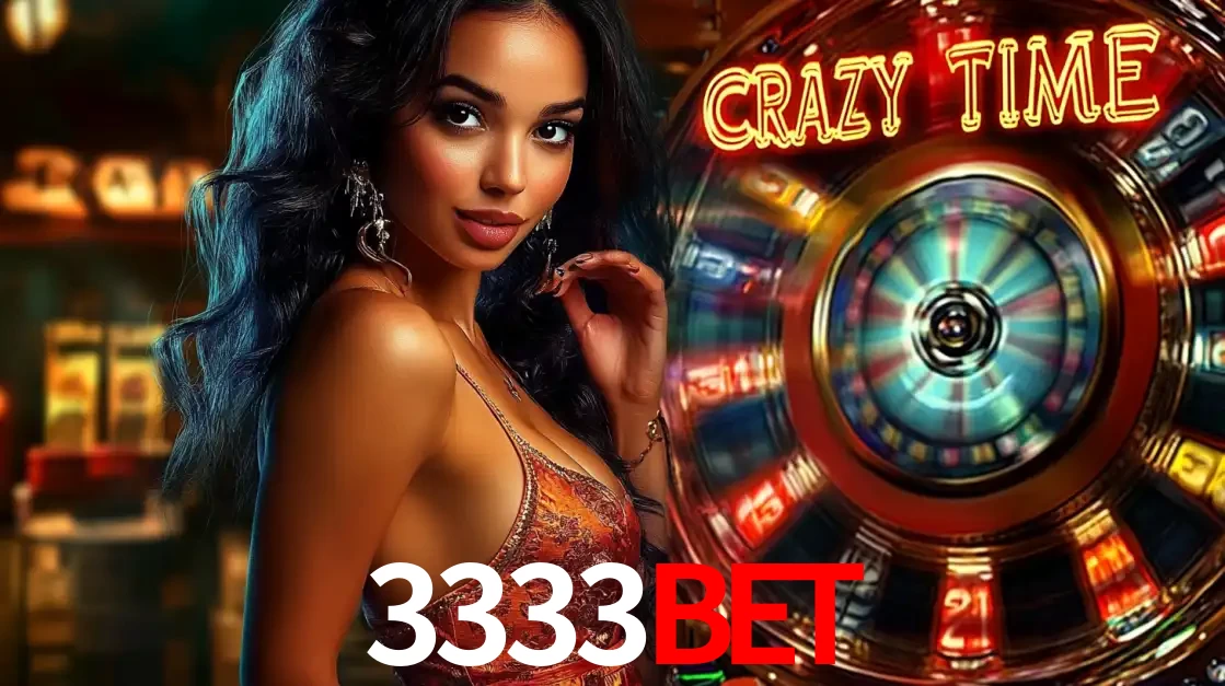 Mulher elegante ao lado da vibrante roda da fortuna do jogo de cassino ao vivo Crazy Time, um dos game shows mais populares e cheios de prêmios do 3333BET.